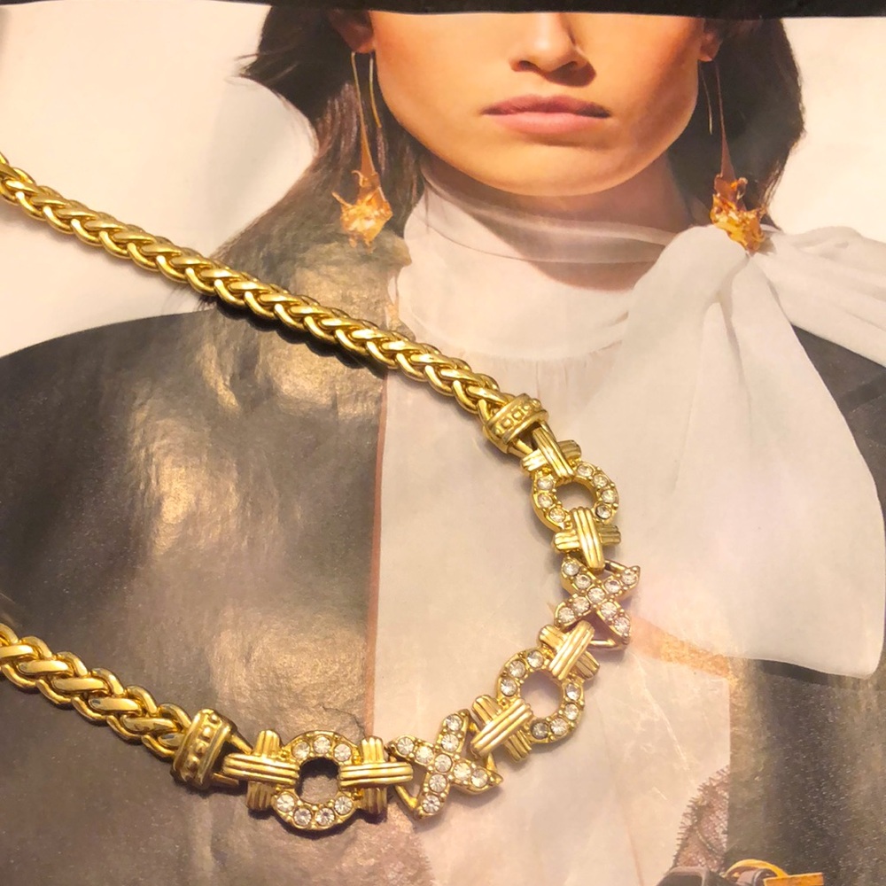 Swarovski Xs and Os Rhinestone Necklace Gold Plated, Austrian Crystal - Picture 2 of 6